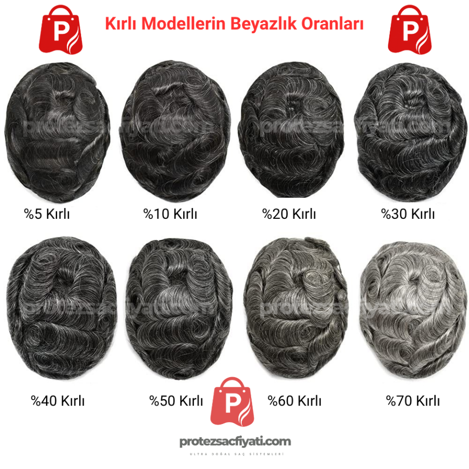 %10 Kırlı(Beyaz) Protez Saç Ultra Doğal 8x10 Ölçü Nano System %100 İnsan Saçı İnce Ten Görünümü